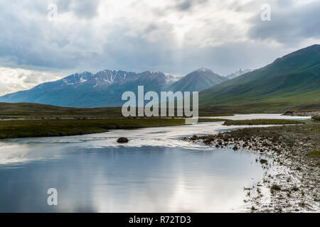 Sunrays over Naryn gorge, River, Naryn Region, Kyrgyzstan Stock Photo