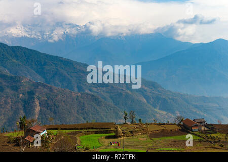 Himalaya range viewed from Dhampus Mountain village, Nepal Stock Photo