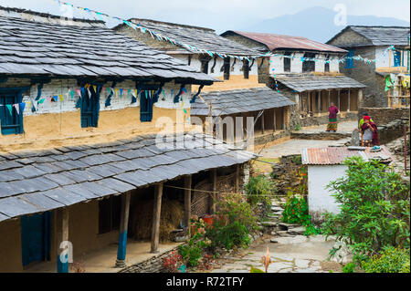 Typical Dhampus Mountain village, Nepal Stock Photo