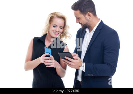 Young businesspeople collaboration, isolated on white Stock Photo