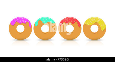 Round Donuts with colorful sugar glaze on a white Background usable as decorative Background Illustration. Stock Photo