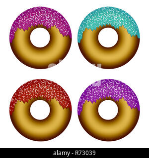 Round Donuts with colorful sugar glaze on a white Background usable as decorative Background Illustration. Stock Photo