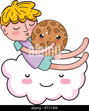 little boy with cookie kawaii character Stock Vector