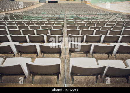 BARCELONA, SPAIN - AUGUST 10, 2018: View of bench or seat or chair of staff coach in the stadium of football Stock Photo