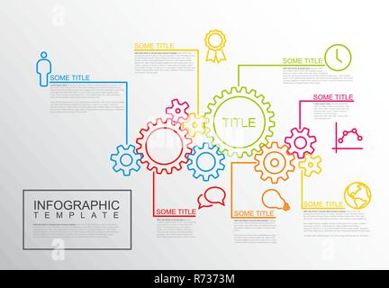 Vector Infographic report template made from lines and icons with gear wheels Stock Vector