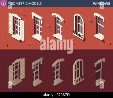 Various Isometric Windows Set. 3d Isometric illustration. Stock Vector