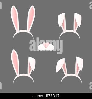 Vector Bunny ears mask set cartoon illustration Stock Vector