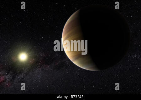 A large gas planet on the background of its star. Computer graphics. Exoplanet in the artist's view Stock Photo