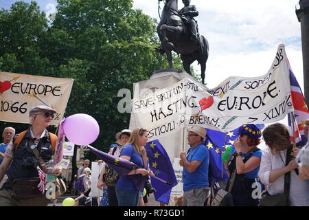 In June 2018 hundreds of thousands of people turned up to the Peoples Vote March in London to voice their opinion on Brexit. Stock Photo