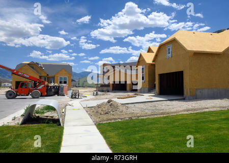 Houses under construction on a beautiful blue sky in Utah. Stock Photo