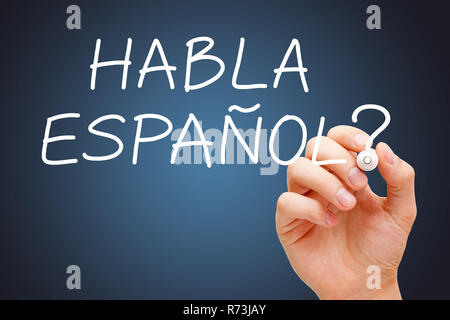 Habla Espanol Handwritten With White Marker Stock Photo