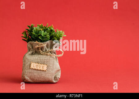 Artificial Green Flower on Red Background Stock Photo