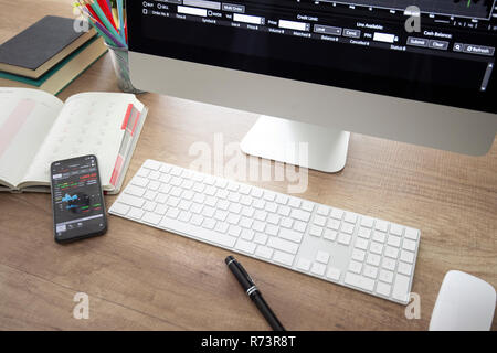 Data analyzing in trading market. Working set for analyzing financial statistics and analyzing a market data. Analyze charts&graph to find out the res Stock Photo