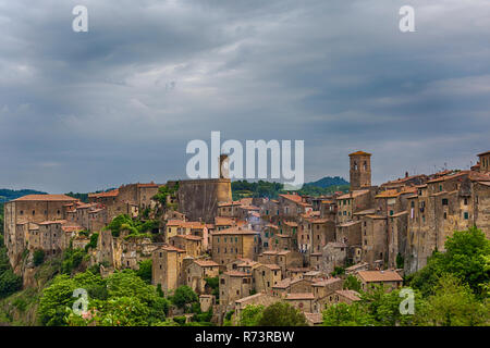 ancient medieval hill town Sorano, Tuscany, Italy in May - hdr effect Stock Photo