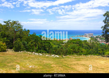 Jamaican Beach A. Caribbean beach on the northern coast of Jamaica, near Dunn's River Falls and Ocho Rios. Stock Photo