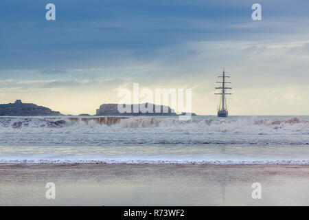 Beautiful atmosphere early evening at Tagharte Beach near Essaouira, Morocco Stock Photo