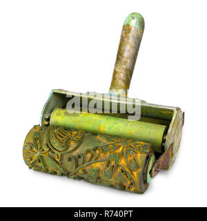 Old paint roller isolated on white, with clipping path Stock Photo