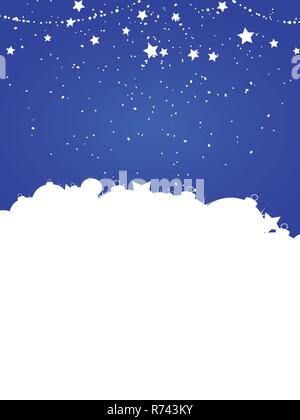 Festive Winter Christmas Blue Portrait Background with Baubles Star and Snow Stock Vector