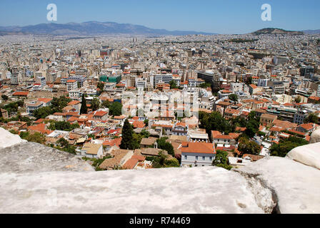 Panorama view from the Acropolis of Athens and mount Lycabettus Stock Photo