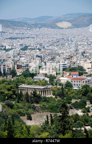 Panorama view from the Acropolis of Athens and the temple Agora Stock Photo
