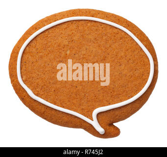 Gingerbread speech bubble cookie isolated on white background. Top view Stock Photo