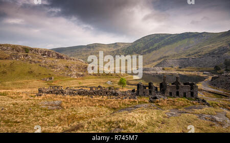 Disused slate mine workings at Blaenau Ffestiniog in the mountains of Snowdonia, North Wales. Stock Photo