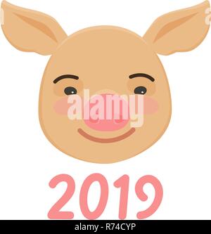 Happy chinese New Year of pig. Cute funny piggy. Vector illustration Stock Vector