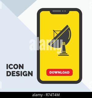 satellite, antenna, radar, space, dish Glyph Icon in Mobile for Download Page. Yellow Background Stock Vector