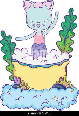 cute purrmaid in bathtub Stock Vector