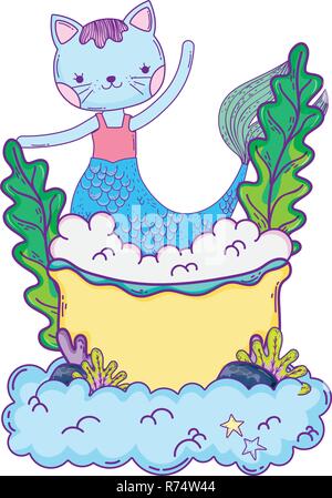 cute purrmaid in bathtub Stock Vector