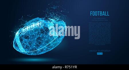 Abstract American football ball from particles, lines and triangles on blue background. Cyber technology rugby. All elements on a separate layers color can be changed in one click. Vector illustration Stock Vector