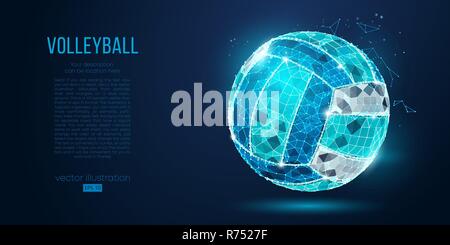 Abstract silhouette of a volleyball ball from particles, lines and triangles on blue background. Neon light. Elements on a separate layers color can be changed in one click. Vector illustration Stock Vector