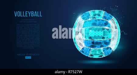 Abstract silhouette of a volleyball ball from particles, lines and triangles on blue background. Neon light. Elements on a separate layers color can be changed in one click. Vector illustration