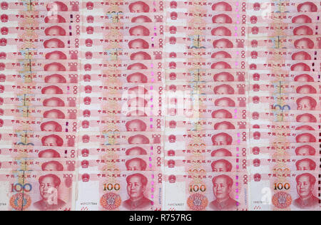 Chinese 100 RMB ，Yuan banknotes from China's currency. Stock Photo