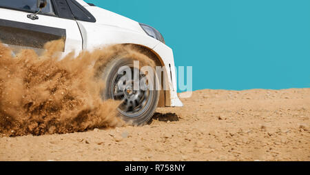 Rally racing car in dirt track. Stock Photo