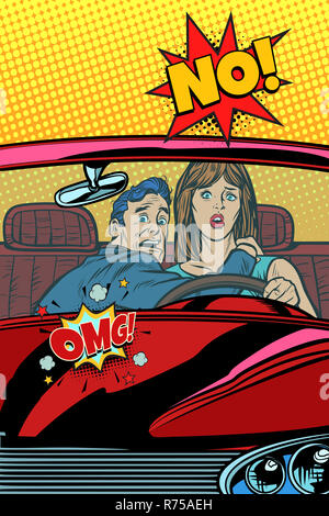Car accident on the road. OMG no. Man and woman reaction of frig Stock Photo