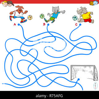 paths maze game with soccer animals Stock Photo