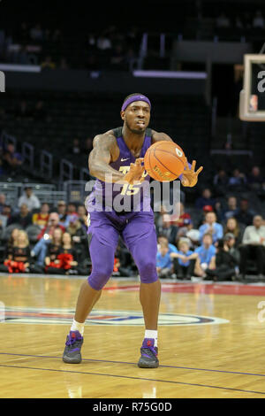 Los Angeles, CA, USA. 07th Dec, 2018. TCU Horned Frogs forward JD Miller (15) passes the ball during the Hall of Fame Classic College basketball game on December 7, 2018 at the Staples Center in Los Angeles, CA. (Photo by jordon Kelly/CSM) Credit: csm/Alamy Live News Stock Photo