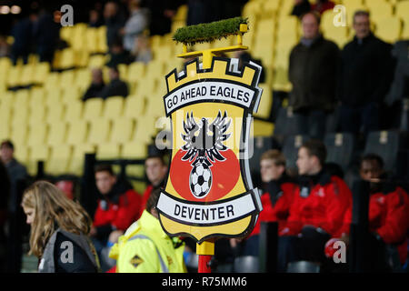 DEVENTER, 07-12-2018, Stadium de Adelaarshorst, season 2018 / 2019, Dutch Keuken Kampioen Divisie, sign of Go Ahead Eagles during the match Go Ahead Eagles - Helmond Sport. Stock Photo