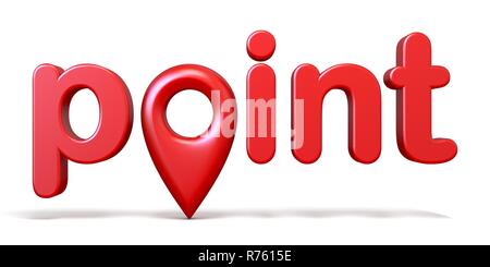 Red word POINT with map pointer 3D rendering illustration on white background Stock Photo