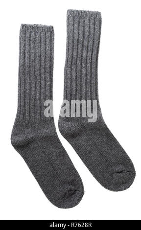 Men's grey wool socks on white. Stock Photo