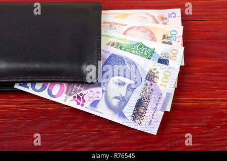 Georgian money in the black wallet Stock Photo