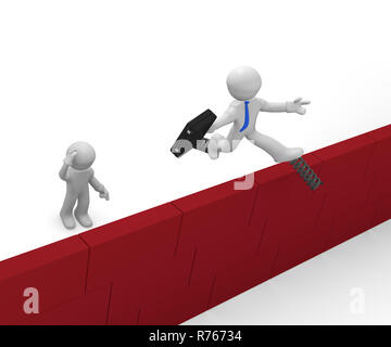 3d man jumping over the obstacle Stock Photo
