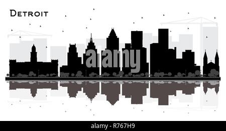 Detroit Michigan City Skyline Silhouette with Black Buildings Isolated on White. Vector Illustration. Business Travel and Tourism Concept Stock Vector