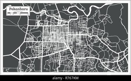 Pekanbaru Indonesia City Map in Retro Style. Outline Map. Vector Illustration. Stock Vector