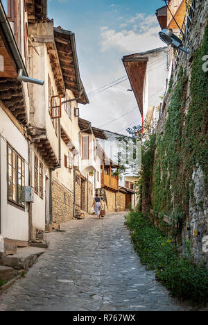 old town street and houses view of veliko tarnovo bulgaria Stock Photo