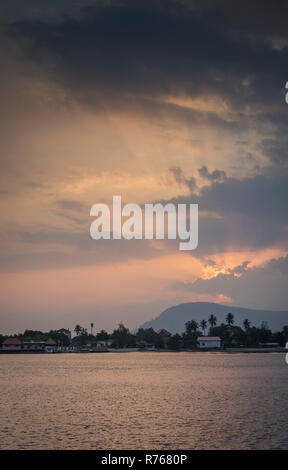 river at sunset in kampot cambodia Stock Photo