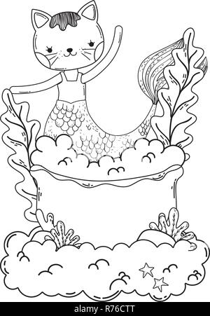 cute purrmaid in bathtub Stock Vector