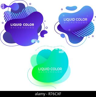 Set of plastic liquid gradient waves with geometric lines Stock Vector