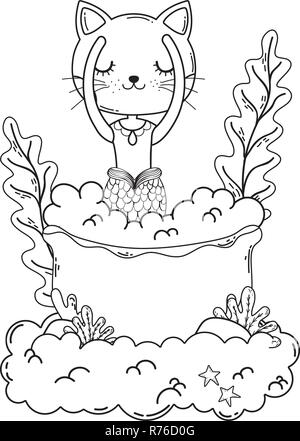 cute purrmaid in bathtub Stock Vector